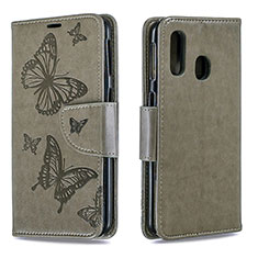 Handytasche Stand Schutzhülle Flip Leder Hülle Schmetterling B01F für Samsung Galaxy A40 Grau