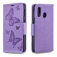 Handytasche Stand Schutzhülle Flip Leder Hülle Schmetterling B01F für Samsung Galaxy A40 Helles Lila