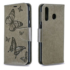 Handytasche Stand Schutzhülle Flip Leder Hülle Schmetterling B01F für Samsung Galaxy A40s Grau
