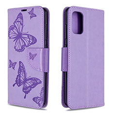 Handytasche Stand Schutzhülle Flip Leder Hülle Schmetterling B01F für Samsung Galaxy A41 Helles Lila