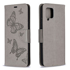 Handytasche Stand Schutzhülle Flip Leder Hülle Schmetterling B01F für Samsung Galaxy A42 5G Grau
