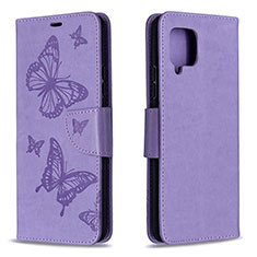 Handytasche Stand Schutzhülle Flip Leder Hülle Schmetterling B01F für Samsung Galaxy A42 5G Helles Lila