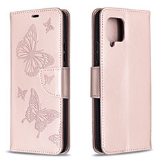 Handytasche Stand Schutzhülle Flip Leder Hülle Schmetterling B01F für Samsung Galaxy A42 5G Rosegold