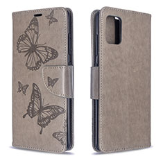 Handytasche Stand Schutzhülle Flip Leder Hülle Schmetterling B01F für Samsung Galaxy A51 5G Grau