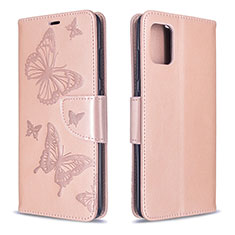 Handytasche Stand Schutzhülle Flip Leder Hülle Schmetterling B01F für Samsung Galaxy A51 5G Rosegold