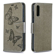 Handytasche Stand Schutzhülle Flip Leder Hülle Schmetterling B01F für Samsung Galaxy A70 Grau