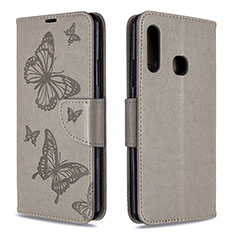 Handytasche Stand Schutzhülle Flip Leder Hülle Schmetterling B01F für Samsung Galaxy A70E Grau