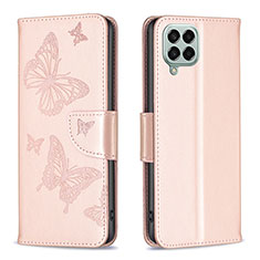 Handytasche Stand Schutzhülle Flip Leder Hülle Schmetterling B01F für Samsung Galaxy M33 5G Rosegold