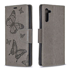 Handytasche Stand Schutzhülle Flip Leder Hülle Schmetterling B01F für Samsung Galaxy Note 10 5G Grau