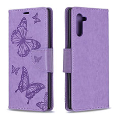 Handytasche Stand Schutzhülle Flip Leder Hülle Schmetterling B01F für Samsung Galaxy Note 10 5G Helles Lila