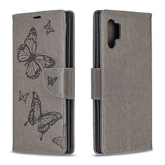 Handytasche Stand Schutzhülle Flip Leder Hülle Schmetterling B01F für Samsung Galaxy Note 10 Plus 5G Grau