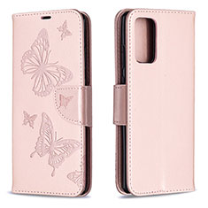 Handytasche Stand Schutzhülle Flip Leder Hülle Schmetterling B01F für Samsung Galaxy Note 20 5G Rosegold