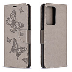 Handytasche Stand Schutzhülle Flip Leder Hülle Schmetterling B01F für Samsung Galaxy Note 20 Ultra 5G Grau
