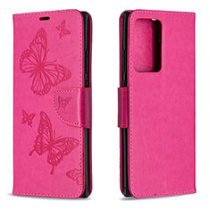 Handytasche Stand Schutzhülle Flip Leder Hülle Schmetterling B01F für Samsung Galaxy Note 20 Ultra 5G Pink