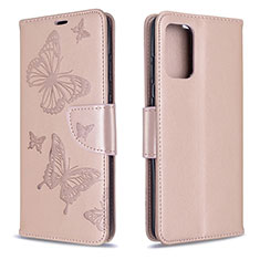 Handytasche Stand Schutzhülle Flip Leder Hülle Schmetterling B01F für Samsung Galaxy S20 5G Rosegold