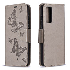 Handytasche Stand Schutzhülle Flip Leder Hülle Schmetterling B01F für Samsung Galaxy S20 FE 5G Grau