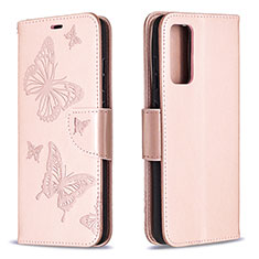 Handytasche Stand Schutzhülle Flip Leder Hülle Schmetterling B01F für Samsung Galaxy S20 Lite 5G Rosegold