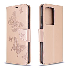 Handytasche Stand Schutzhülle Flip Leder Hülle Schmetterling B01F für Samsung Galaxy S20 Plus 5G Rosegold