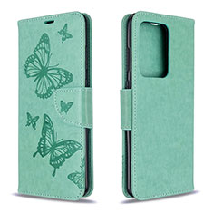 Handytasche Stand Schutzhülle Flip Leder Hülle Schmetterling B01F für Samsung Galaxy S20 Plus Grün