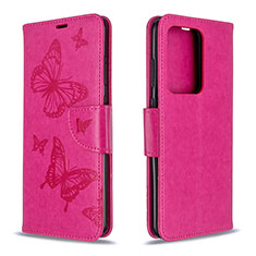 Handytasche Stand Schutzhülle Flip Leder Hülle Schmetterling B01F für Samsung Galaxy S20 Plus Pink