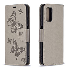Handytasche Stand Schutzhülle Flip Leder Hülle Schmetterling B01F für Xiaomi Poco M3 Grau