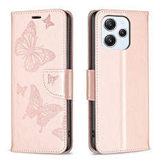 Handytasche Stand Schutzhülle Flip Leder Hülle Schmetterling B01F für Xiaomi Redmi 12 4G Rosegold