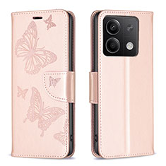 Handytasche Stand Schutzhülle Flip Leder Hülle Schmetterling B01F für Xiaomi Redmi Note 13 5G Rosegold