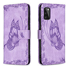 Handytasche Stand Schutzhülle Flip Leder Hülle Schmetterling B02F für Samsung Galaxy A41 Helles Lila