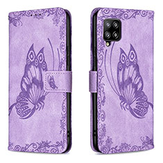 Handytasche Stand Schutzhülle Flip Leder Hülle Schmetterling B02F für Samsung Galaxy A42 5G Helles Lila