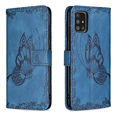 Handytasche Stand Schutzhülle Flip Leder Hülle Schmetterling B02F für Samsung Galaxy A71 5G Blau