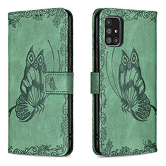 Handytasche Stand Schutzhülle Flip Leder Hülle Schmetterling B02F für Samsung Galaxy A71 5G Grün