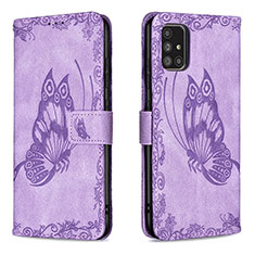 Handytasche Stand Schutzhülle Flip Leder Hülle Schmetterling B02F für Samsung Galaxy A71 5G Helles Lila