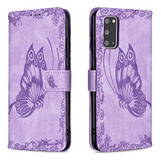 Handytasche Stand Schutzhülle Flip Leder Hülle Schmetterling B02F für Samsung Galaxy S20 5G Helles Lila