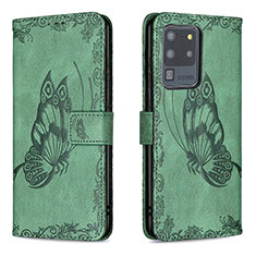 Handytasche Stand Schutzhülle Flip Leder Hülle Schmetterling B02F für Samsung Galaxy S20 Ultra 5G Grün