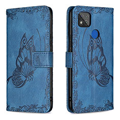 Handytasche Stand Schutzhülle Flip Leder Hülle Schmetterling B02F für Xiaomi Redmi 10A 4G Blau