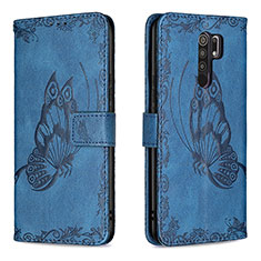 Handytasche Stand Schutzhülle Flip Leder Hülle Schmetterling B02F für Xiaomi Redmi 9 Prime India Blau