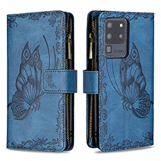 Handytasche Stand Schutzhülle Flip Leder Hülle Schmetterling B03F für Samsung Galaxy S20 Ultra 5G Blau