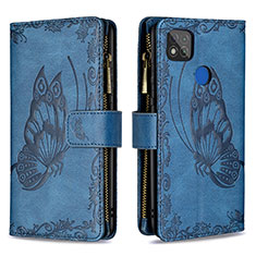 Handytasche Stand Schutzhülle Flip Leder Hülle Schmetterling B03F für Xiaomi Redmi 9 India Blau