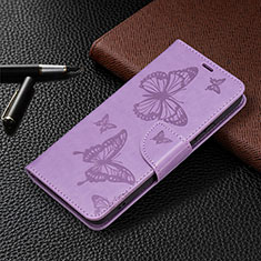 Handytasche Stand Schutzhülle Flip Leder Hülle Schmetterling B13F für Samsung Galaxy S21 5G Helles Lila
