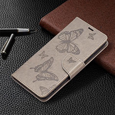 Handytasche Stand Schutzhülle Flip Leder Hülle Schmetterling B13F für Samsung Galaxy S21 FE 5G Grau