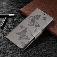 Handytasche Stand Schutzhülle Flip Leder Hülle Schmetterling B13F für Samsung Galaxy S21 Ultra 5G Grau