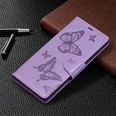 Handytasche Stand Schutzhülle Flip Leder Hülle Schmetterling B13F für Samsung Galaxy S21 Ultra 5G Helles Lila
