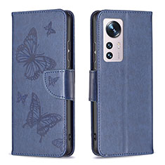 Handytasche Stand Schutzhülle Flip Leder Hülle Schmetterling B13F für Xiaomi Mi 12 5G Blau