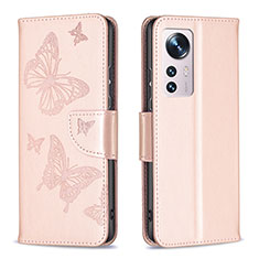 Handytasche Stand Schutzhülle Flip Leder Hülle Schmetterling B13F für Xiaomi Mi 12 5G Gold