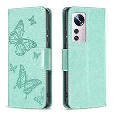 Handytasche Stand Schutzhülle Flip Leder Hülle Schmetterling B13F für Xiaomi Mi 12 5G Grün