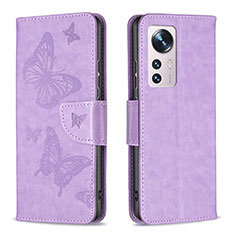 Handytasche Stand Schutzhülle Flip Leder Hülle Schmetterling B13F für Xiaomi Mi 12 5G Helles Lila