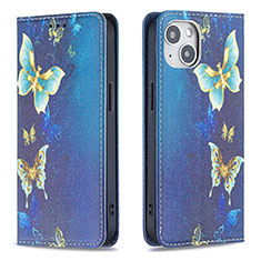 Handytasche Stand Schutzhülle Flip Leder Hülle Schmetterling für Apple iPhone 13 Mini Blau