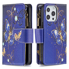 Handytasche Stand Schutzhülle Flip Leder Hülle Schmetterling für Apple iPhone 13 Pro Königs Blau