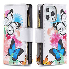 Handytasche Stand Schutzhülle Flip Leder Hülle Schmetterling für Apple iPhone 13 Pro Max Rosa