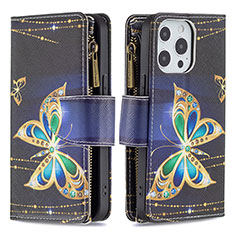 Handytasche Stand Schutzhülle Flip Leder Hülle Schmetterling für Apple iPhone 13 Pro Plusfarbig